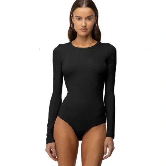 Betro Simone Black Long Sleeve Ribbed Bodysuit - Elevated Essentials - Large - Picture 1 of 5